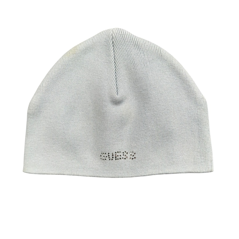 Guess Jeans Light Blue Cotton Knit Rhinestone Logo Beanie Hat One‎ Size 158